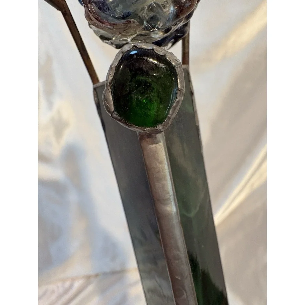 Vintage Stained Leaded Glass Kaleidoscope Desk Handcrafted Spun glass end 9.5
